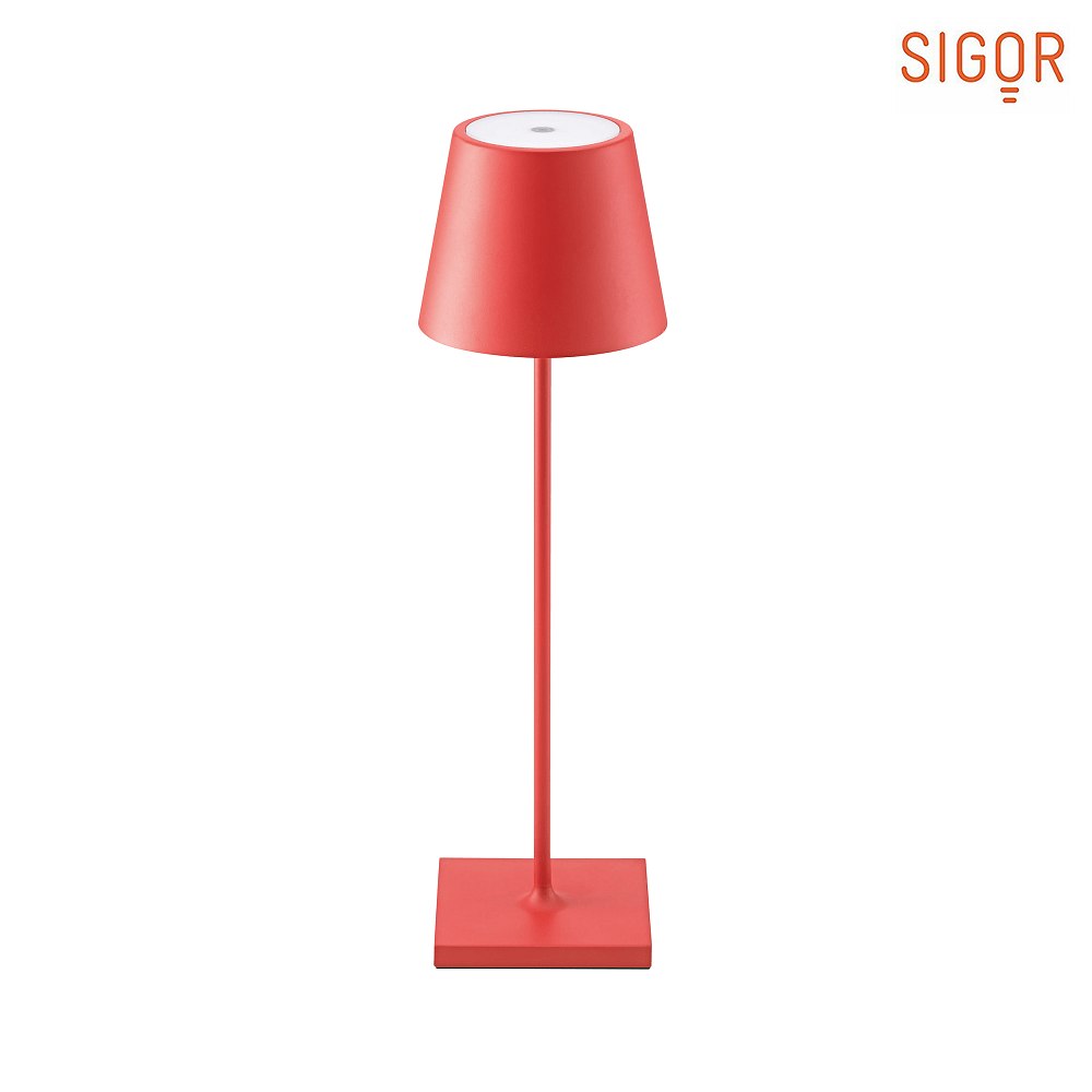 LED battery table lamp NUINDIE round, dimmable, IP54, fire red, powder  coated SIGOR