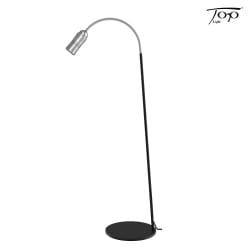 Luminaria de pedestal NEO! FLOOR (LV) con brazo flexible, enfocable IP20, aluminio, negro mate, plata regulable
